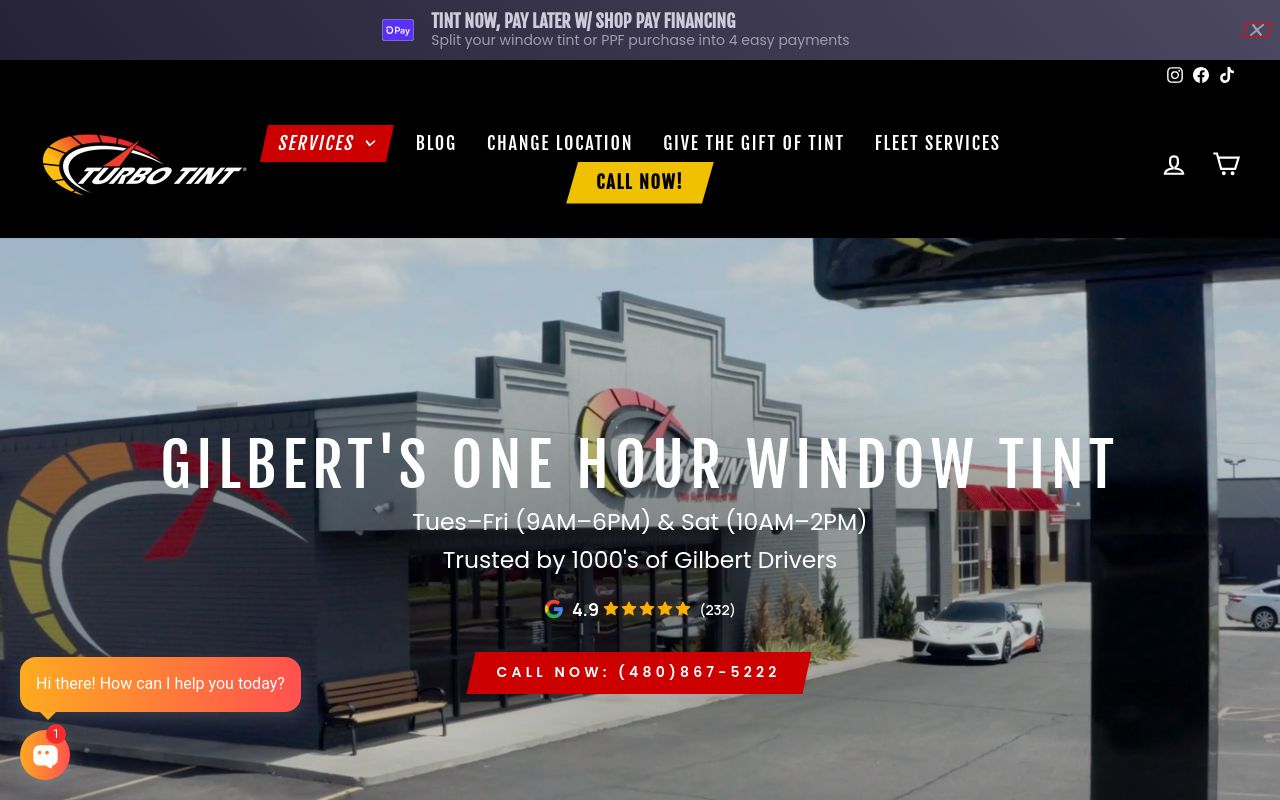 Homepage of Turbo Tint's website
