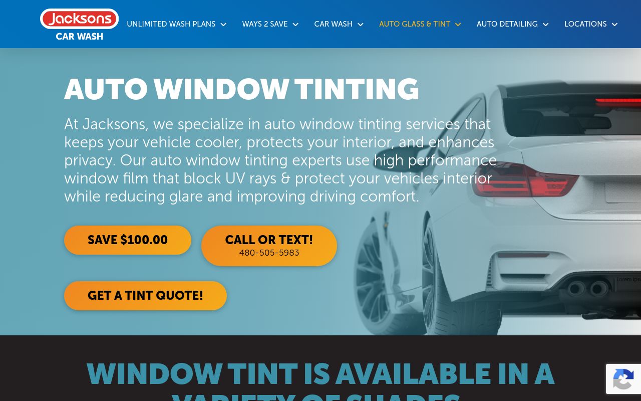 Homepage of Jacksons Auto Tint's website
