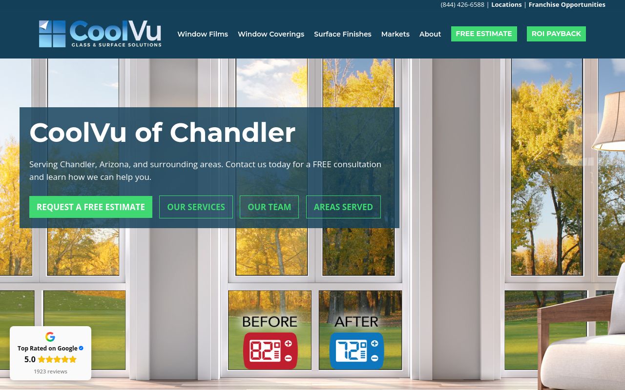 Homepage of CoolVu - Commercial Home & Window Tint's website