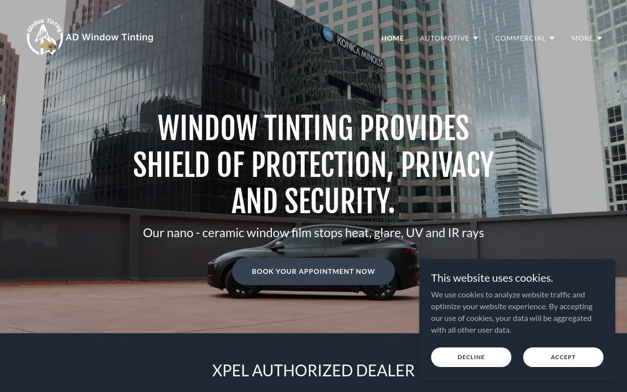 Homepage of AD Window Tinting's website