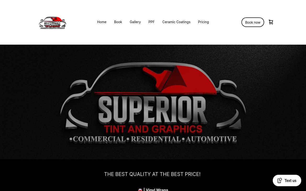 Homepage of Superior Tint and Graphics's website