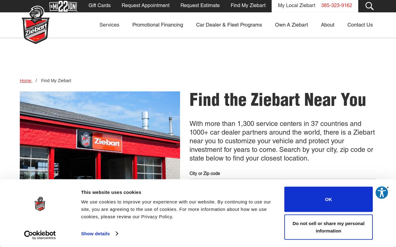 Homepage of Ziebart's website