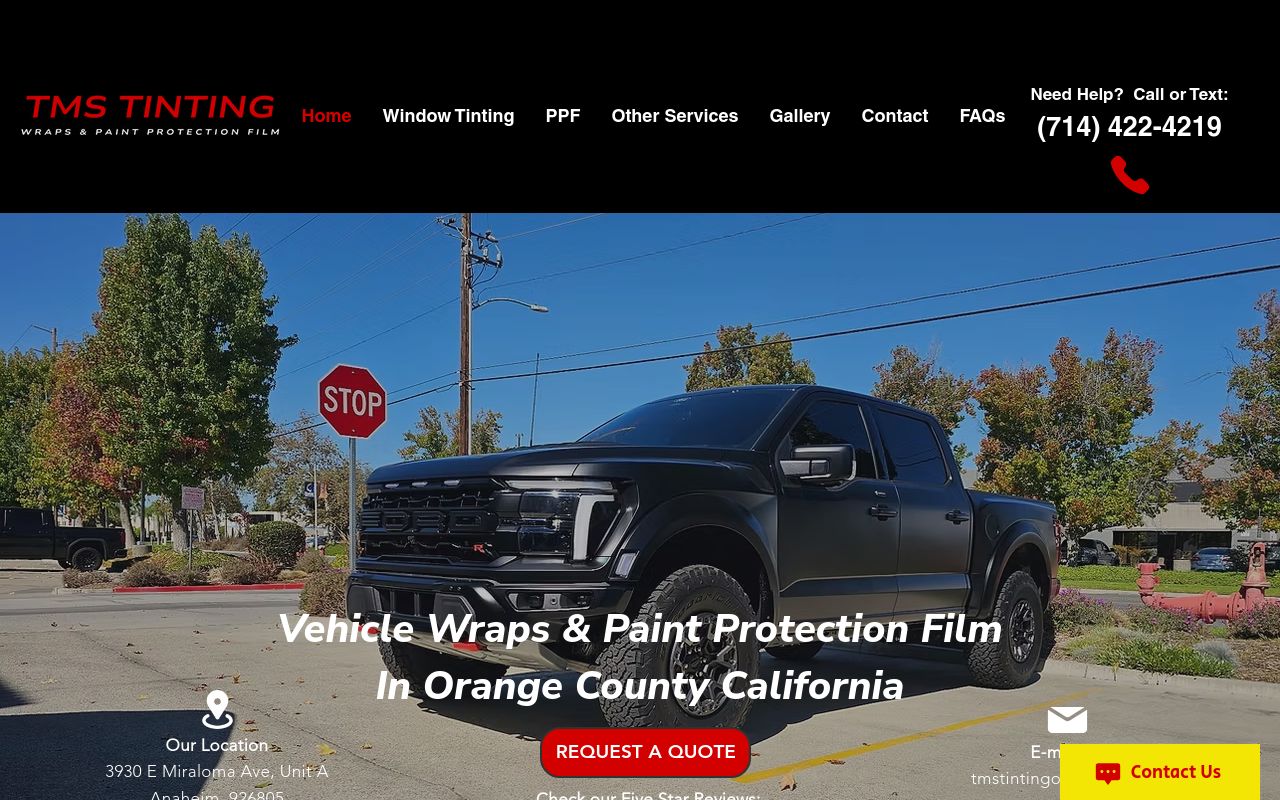 Homepage of Tms tinting's website