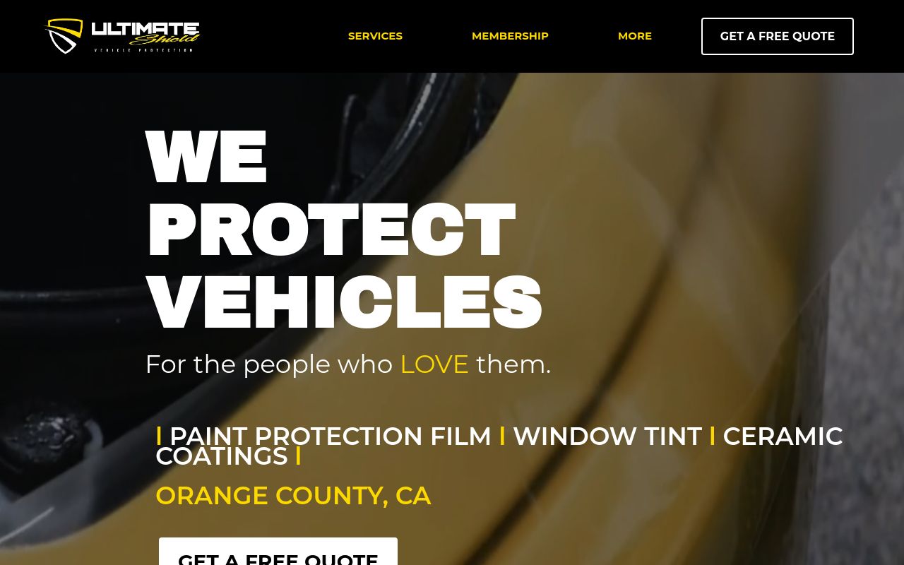 Homepage of Ultimate Shield's website