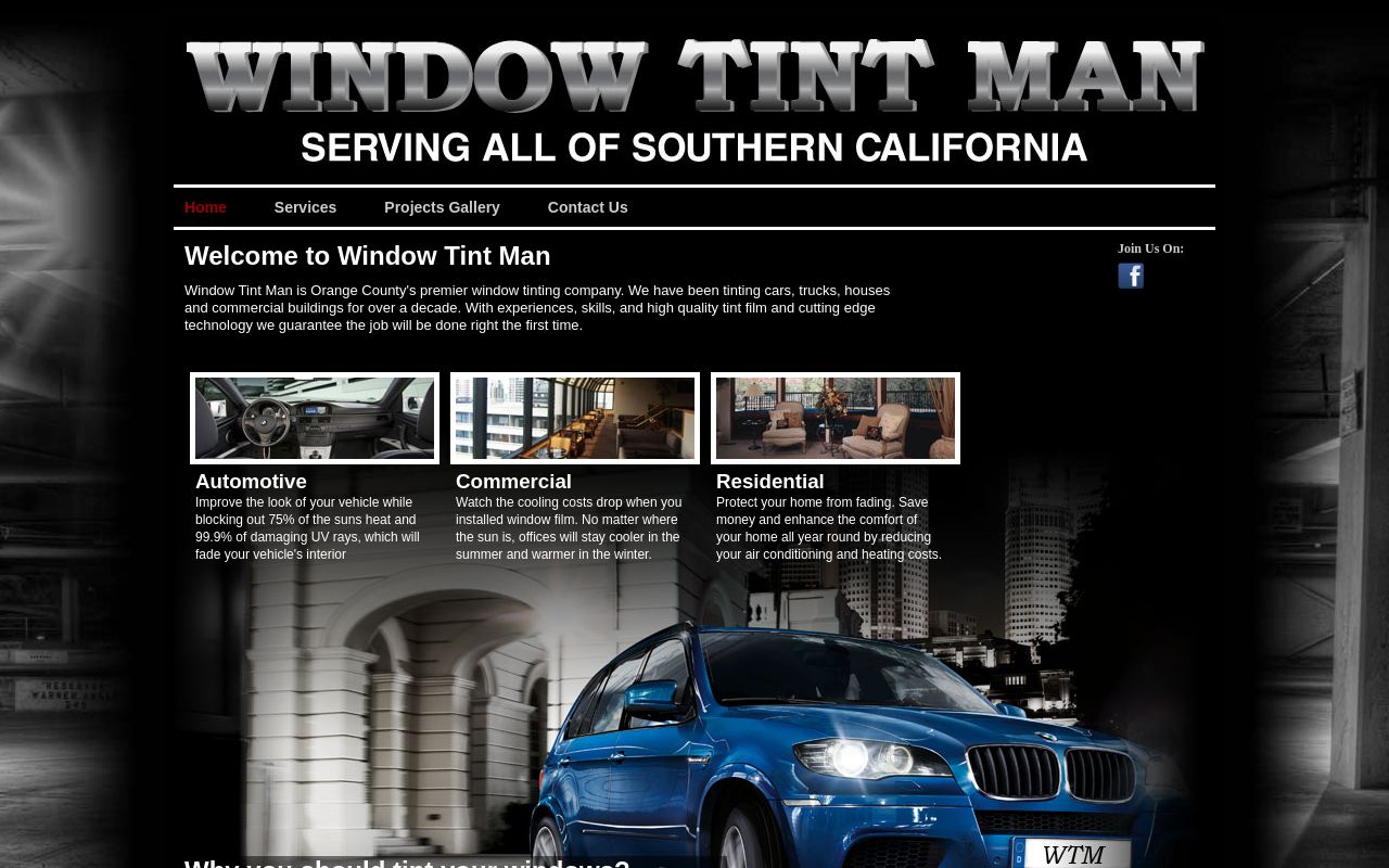 Homepage of Window Tint Man's website