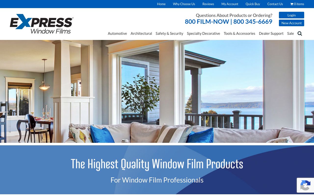 Homepage of Express Window Film's website