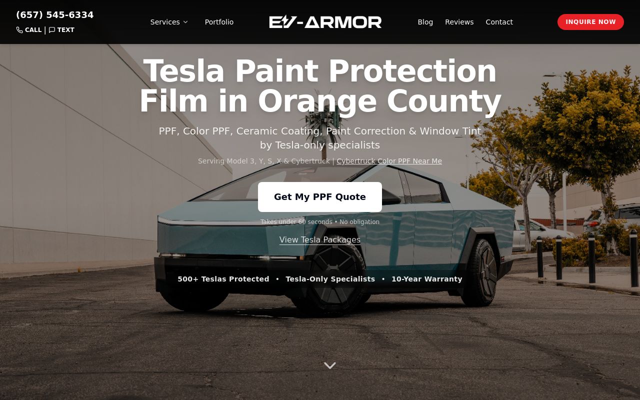 Homepage of EV- Armor's website