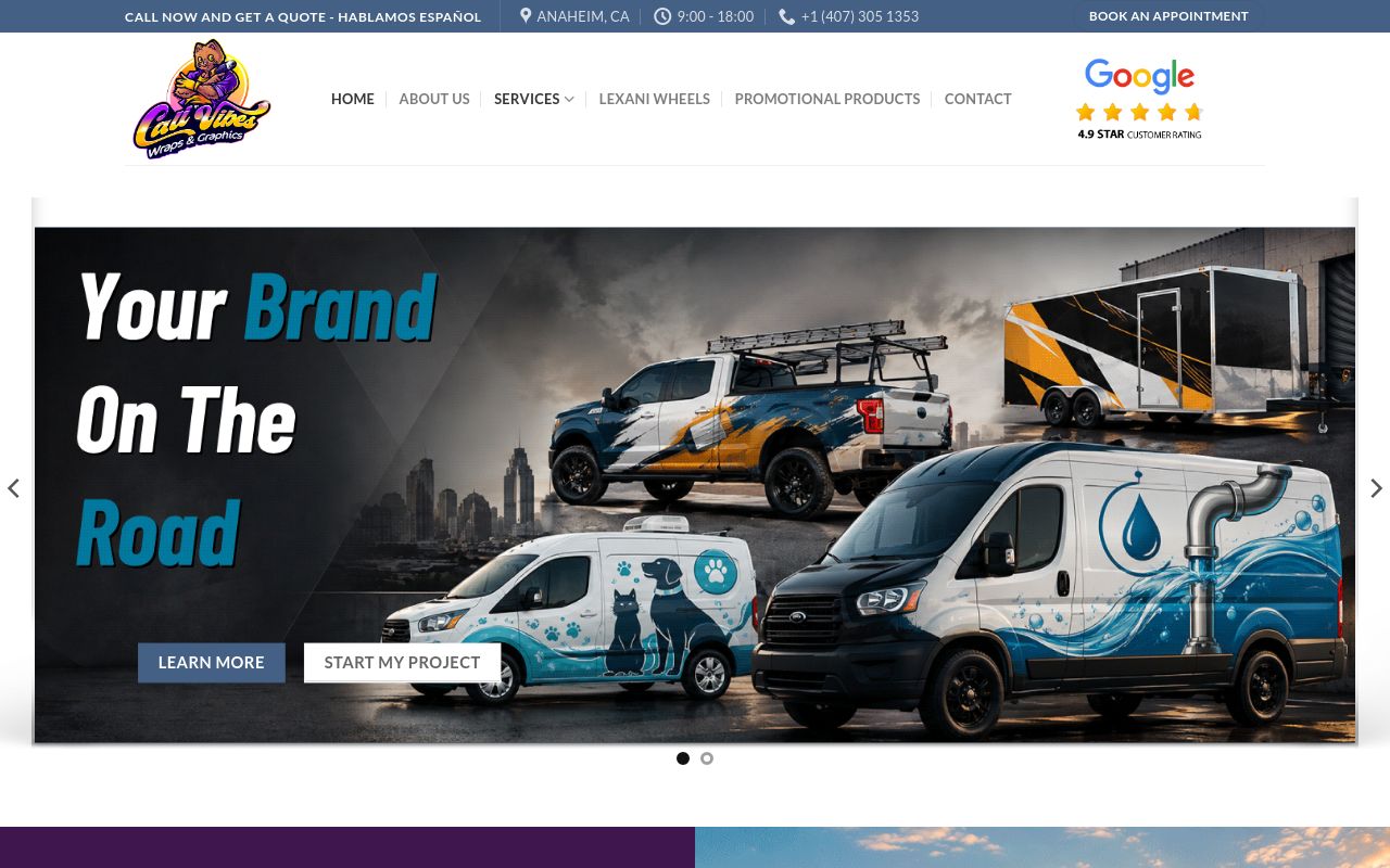 Homepage of Cali Vibes Wraps & Graphics's website