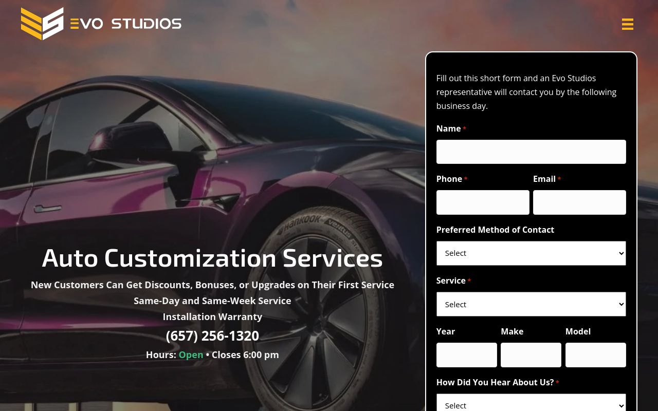 Homepage of Evo Studios's website