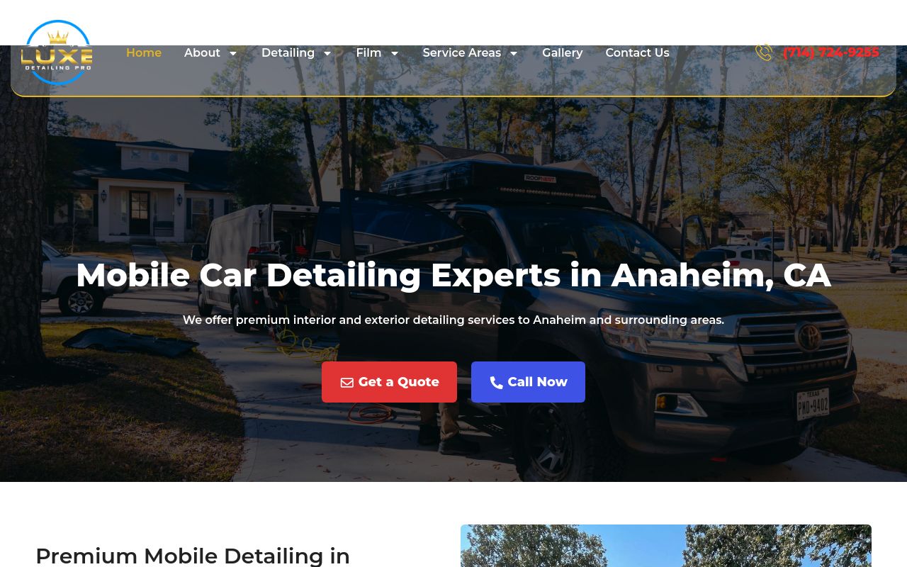 Homepage of Luxe Detailing Pro's website