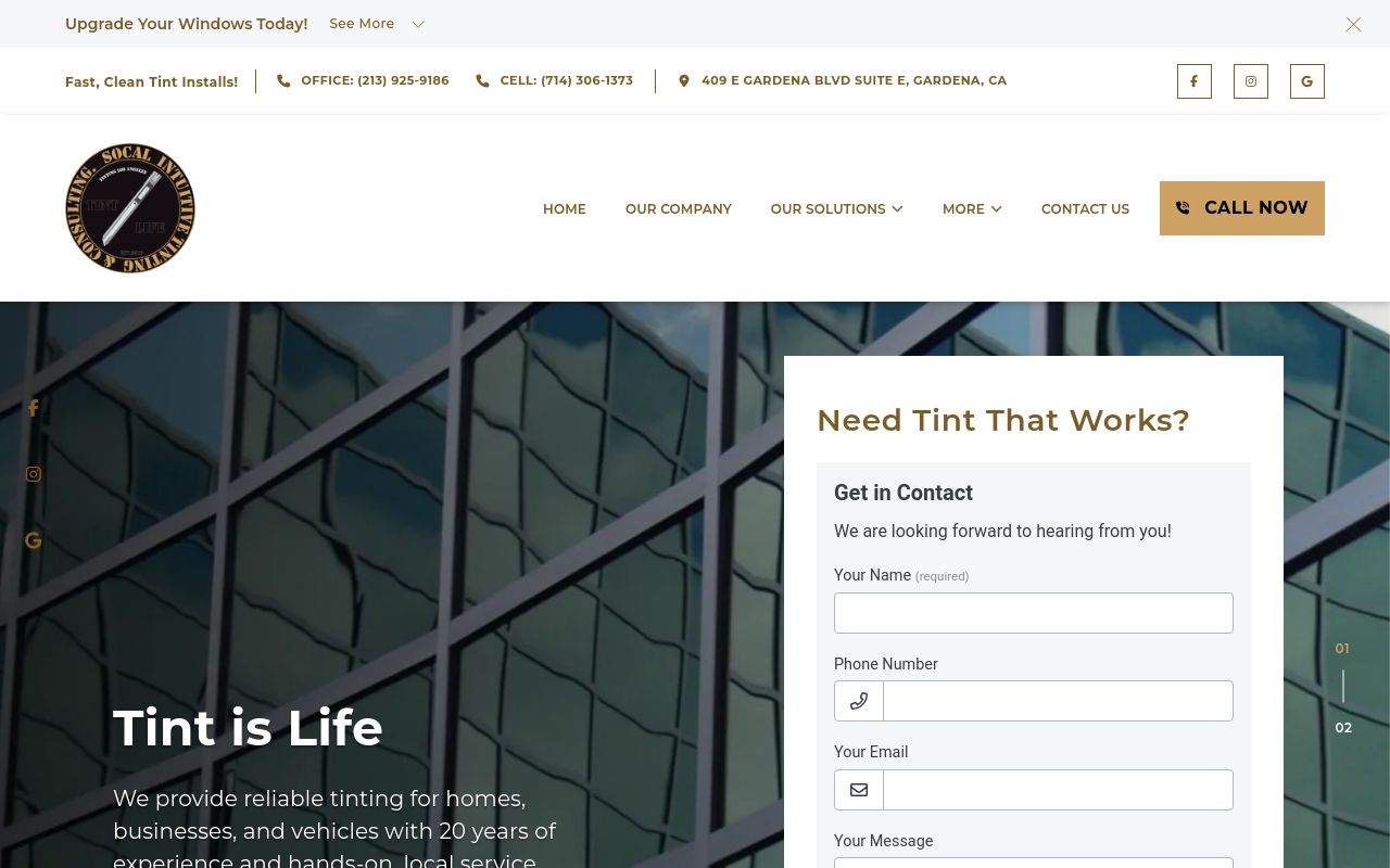 Homepage of Socal Intuitive Tinting & Consulting's website