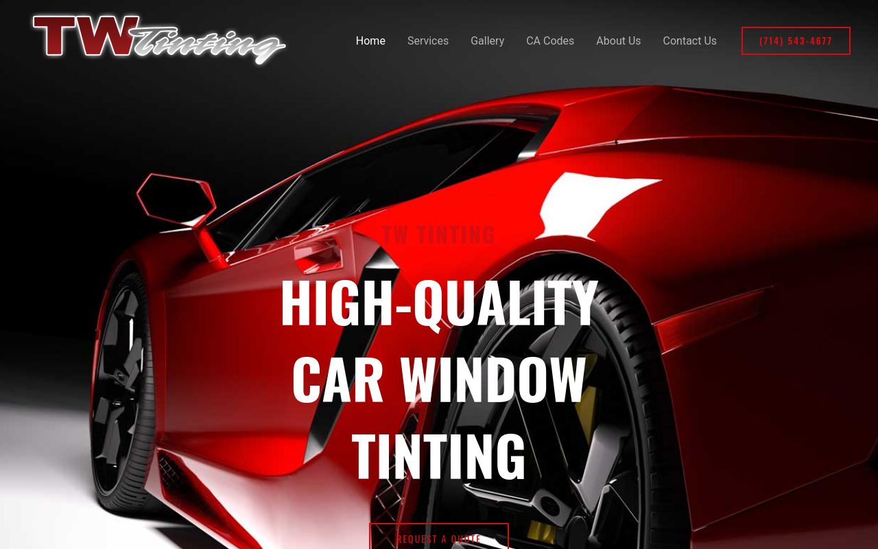 Homepage of TW Tinting's website