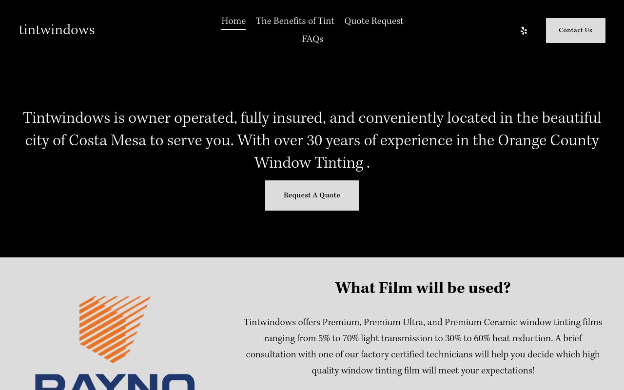 Homepage of Tintwindows's website