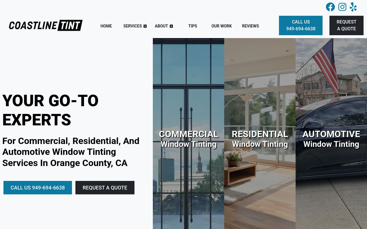 Homepage of Coastline Tint's website