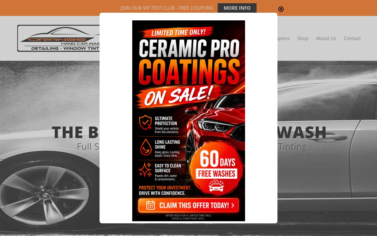 Homepage of Orange Hand Car Wash | Detailing | Window Tint | Ceramic Coatings's website