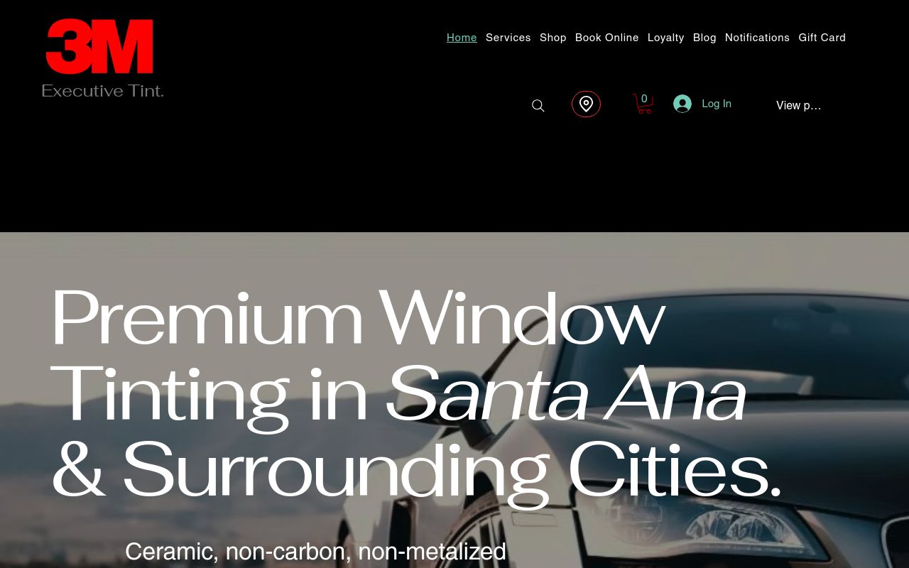 Homepage of Executive Tint's website