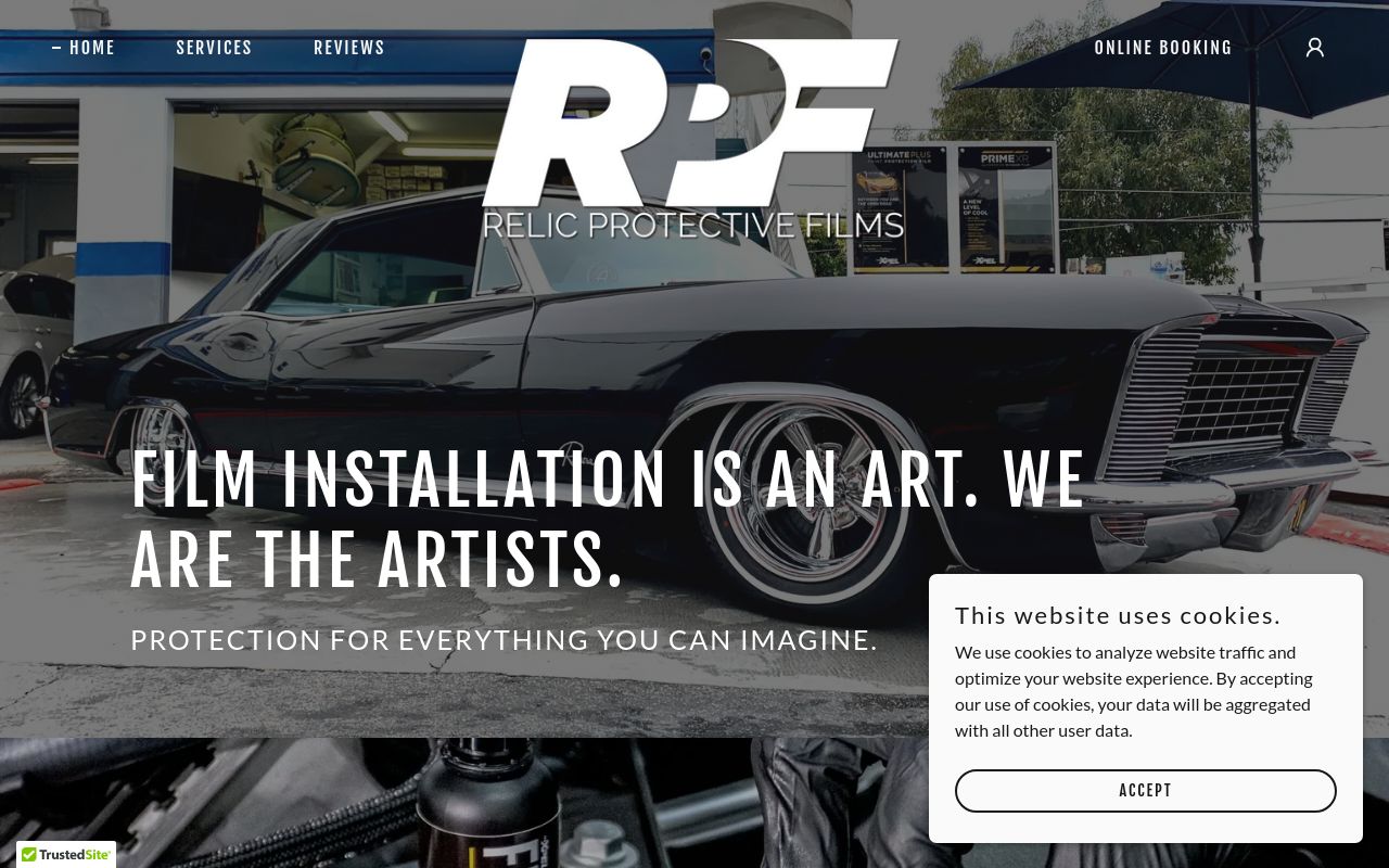 Homepage of Relic Protective Films's website