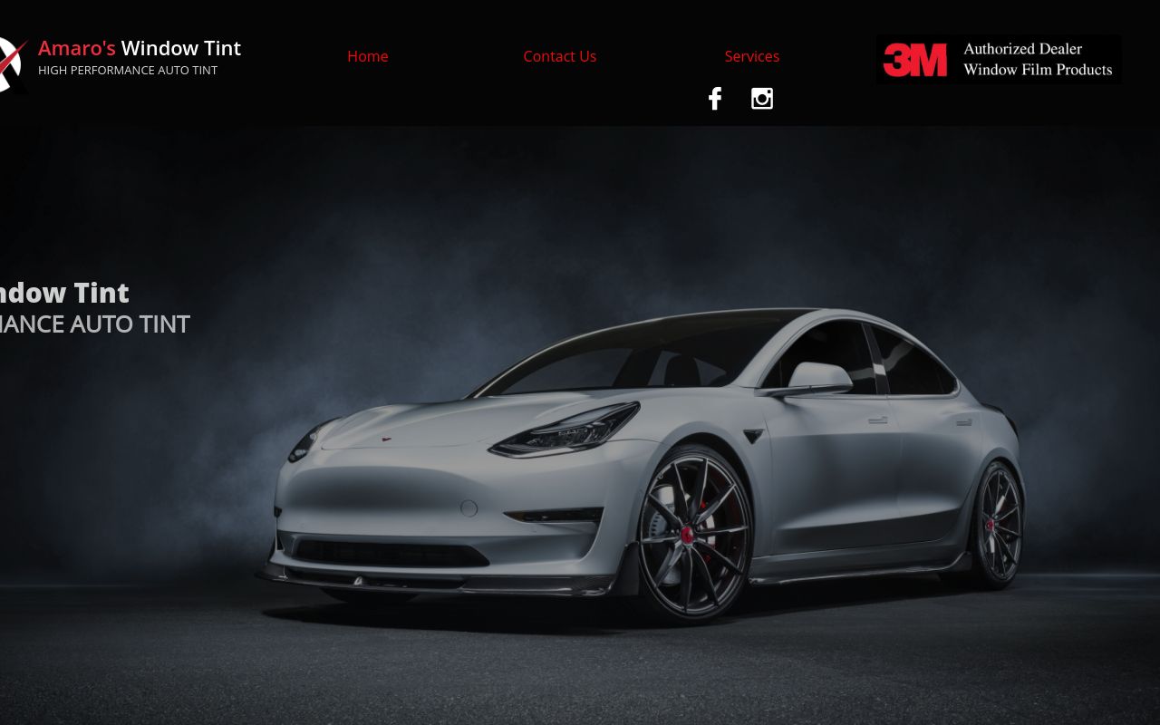 Homepage of Amaro’s Window Tint's website