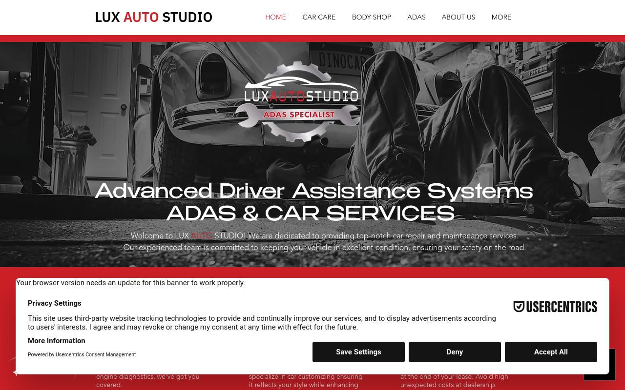 Homepage of Lux Auto Studio's website