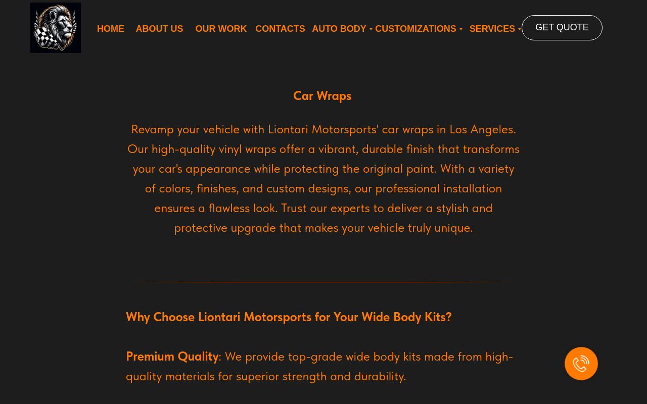 Homepage of Liontari Wraps & PPF's website