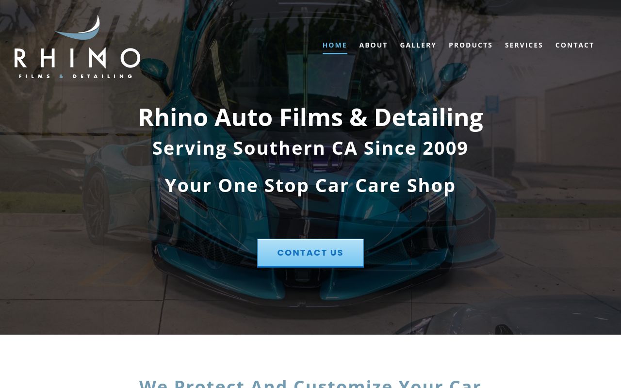 Homepage of Rhino Auto Films & Detailing /ClearBra/Tint/CeramicCoating/Vinylwraps/&More's website