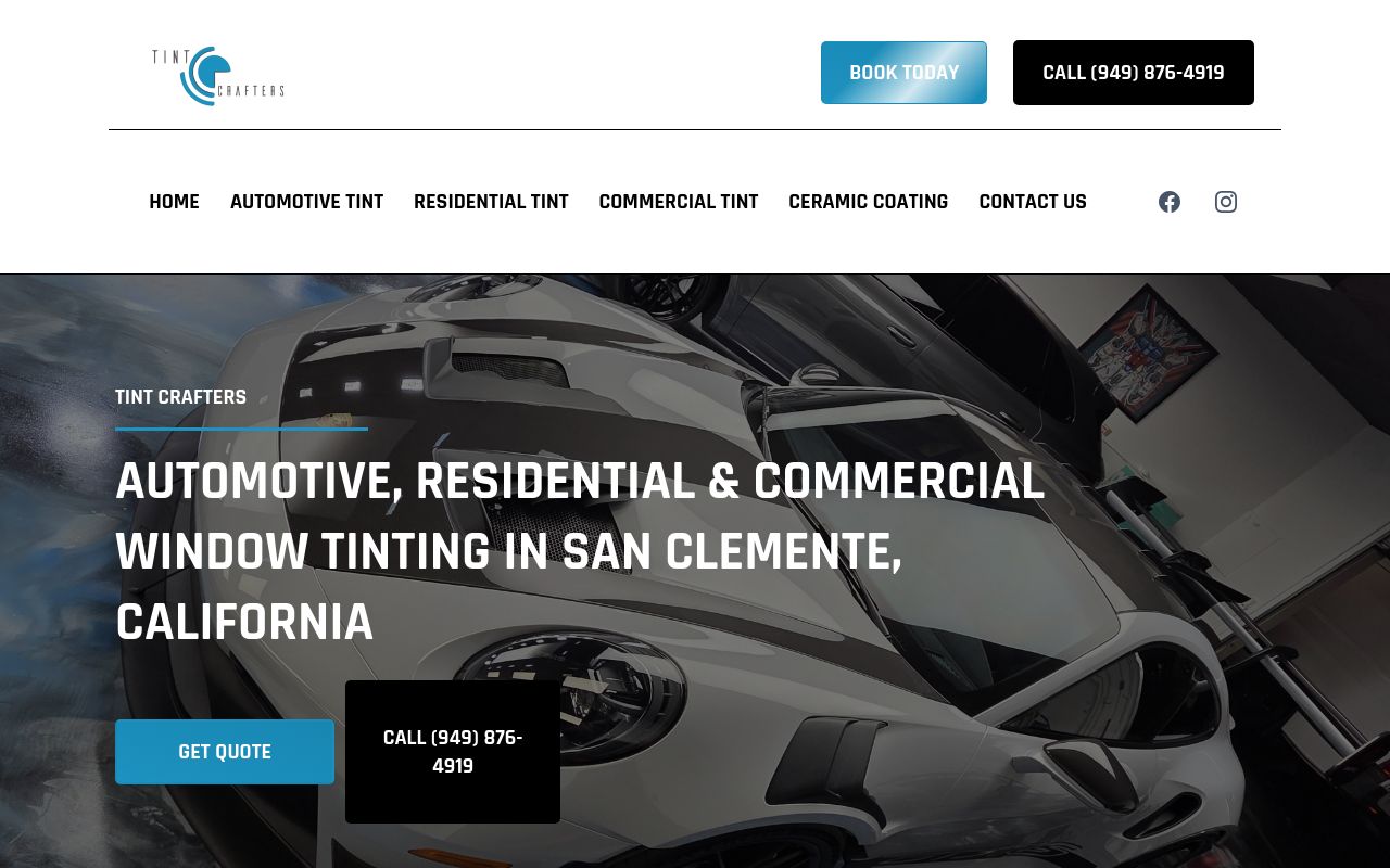 Homepage of Tint Crafters's website