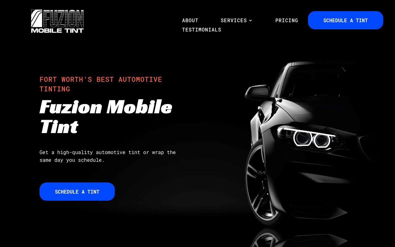 Homepage of Fuzion Mobile Tint's website