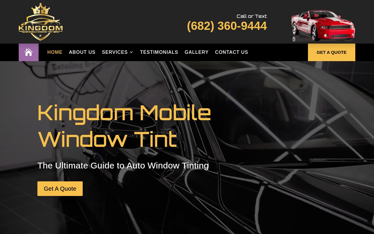 Homepage of Kingdom Mobile Window Tint's website