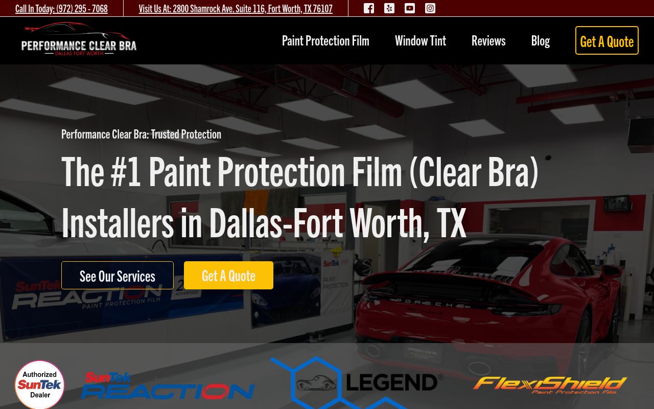 Homepage of Performance Clear Bra's website
