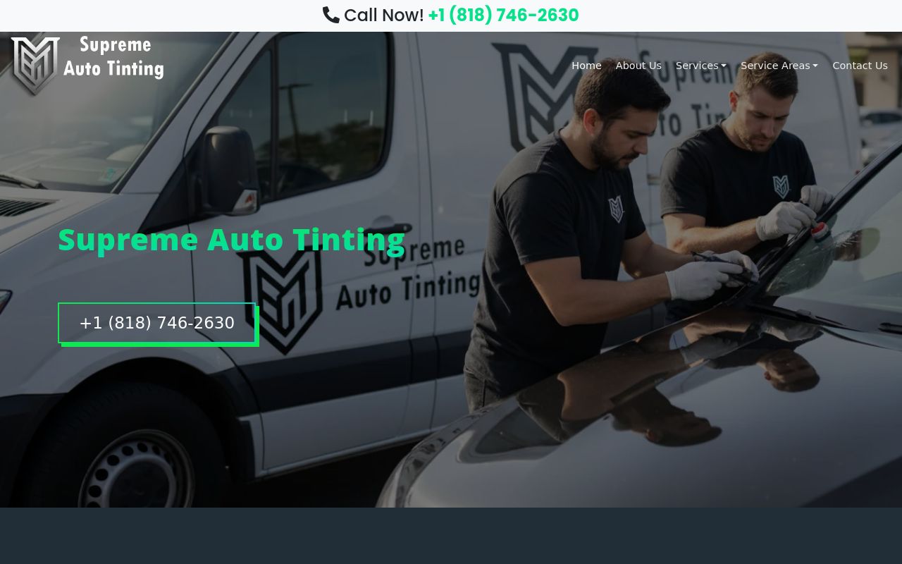 Homepage of Supreme Auto Tinting's website