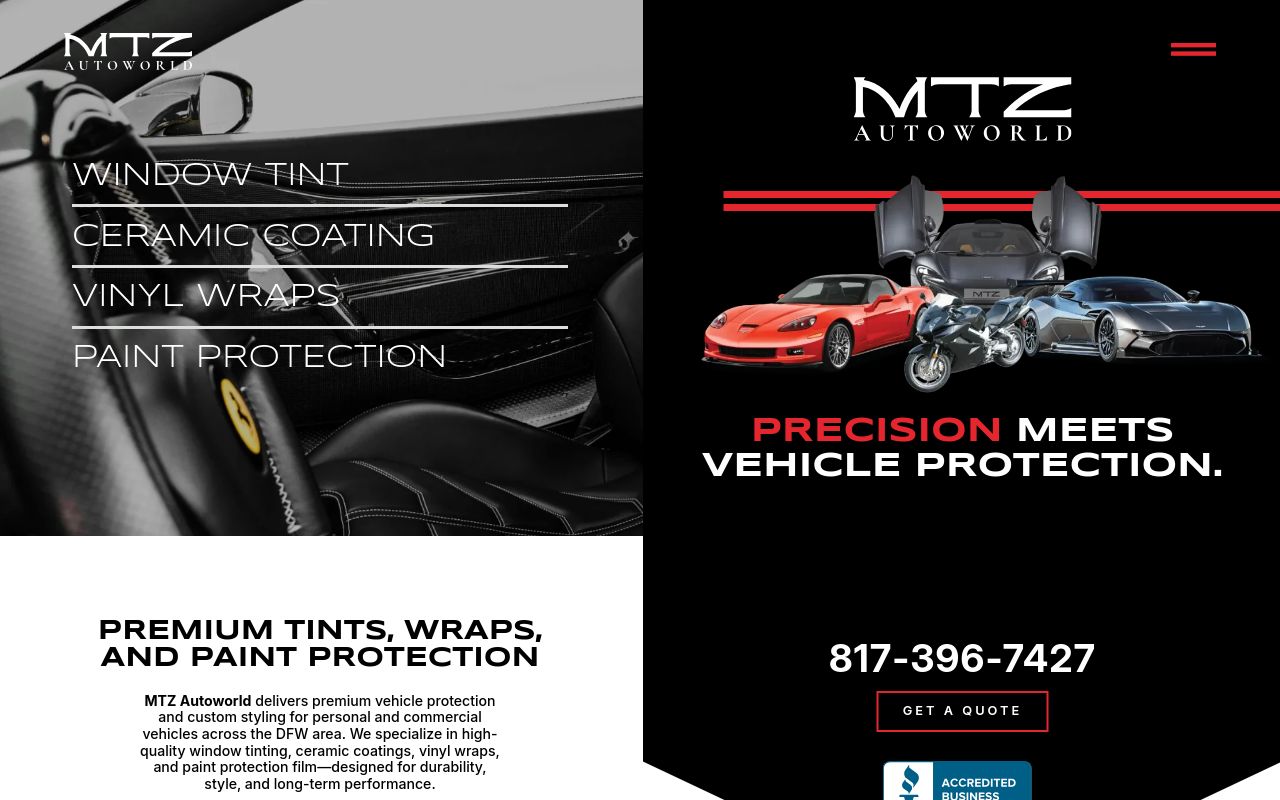 Homepage of MTZ AutoWorld's website