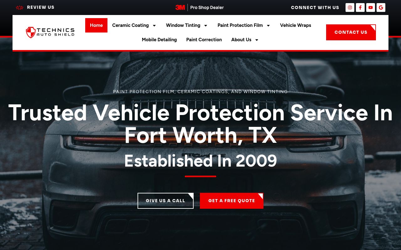 Homepage of Technics Auto Shield - Window Tinting, Paint Protection Film, and Ceramic Coating's website