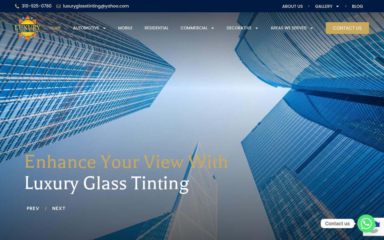 Homepage of Luxury Glass Tinting: Commercial | Residential | Car's website