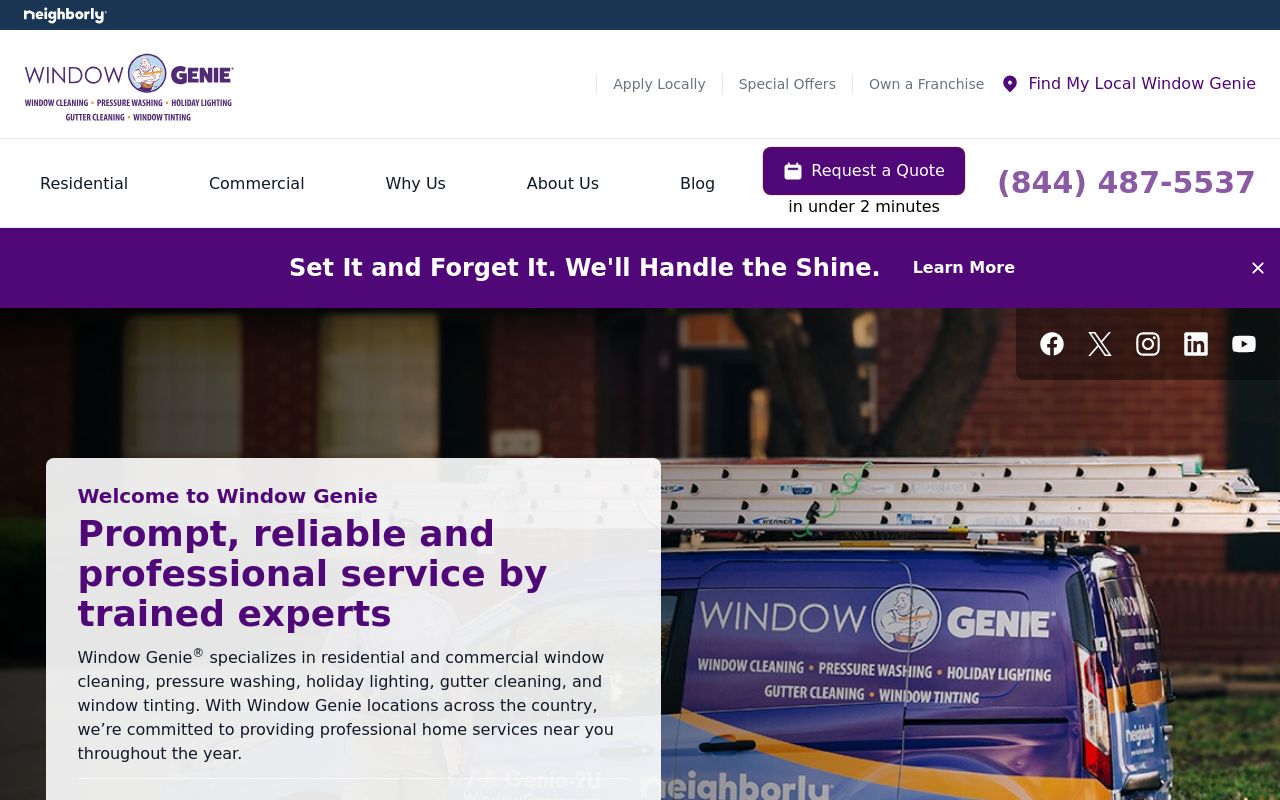 Homepage of Window Genie of Fort Worth's website