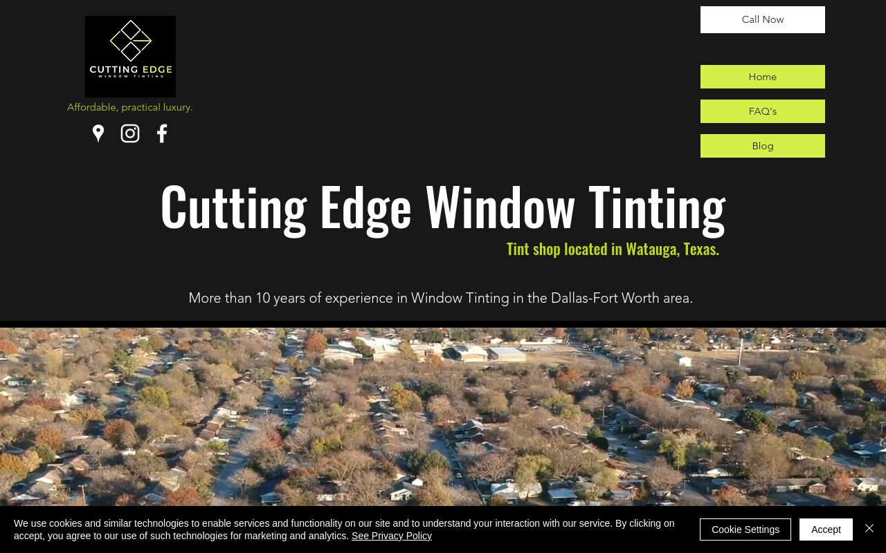 Homepage of Cutting Edge Window Tinting's website