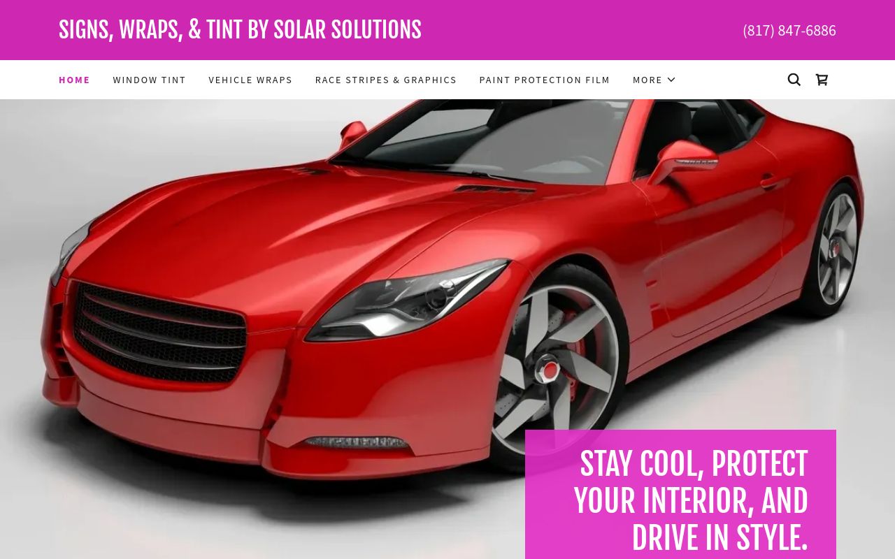 Homepage of Solar Solutions Window Tinting's website