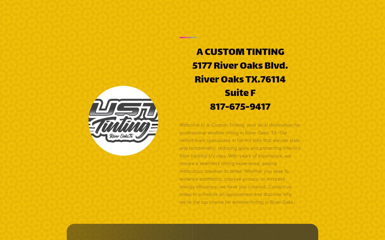 Homepage of A Custom Tinting's website