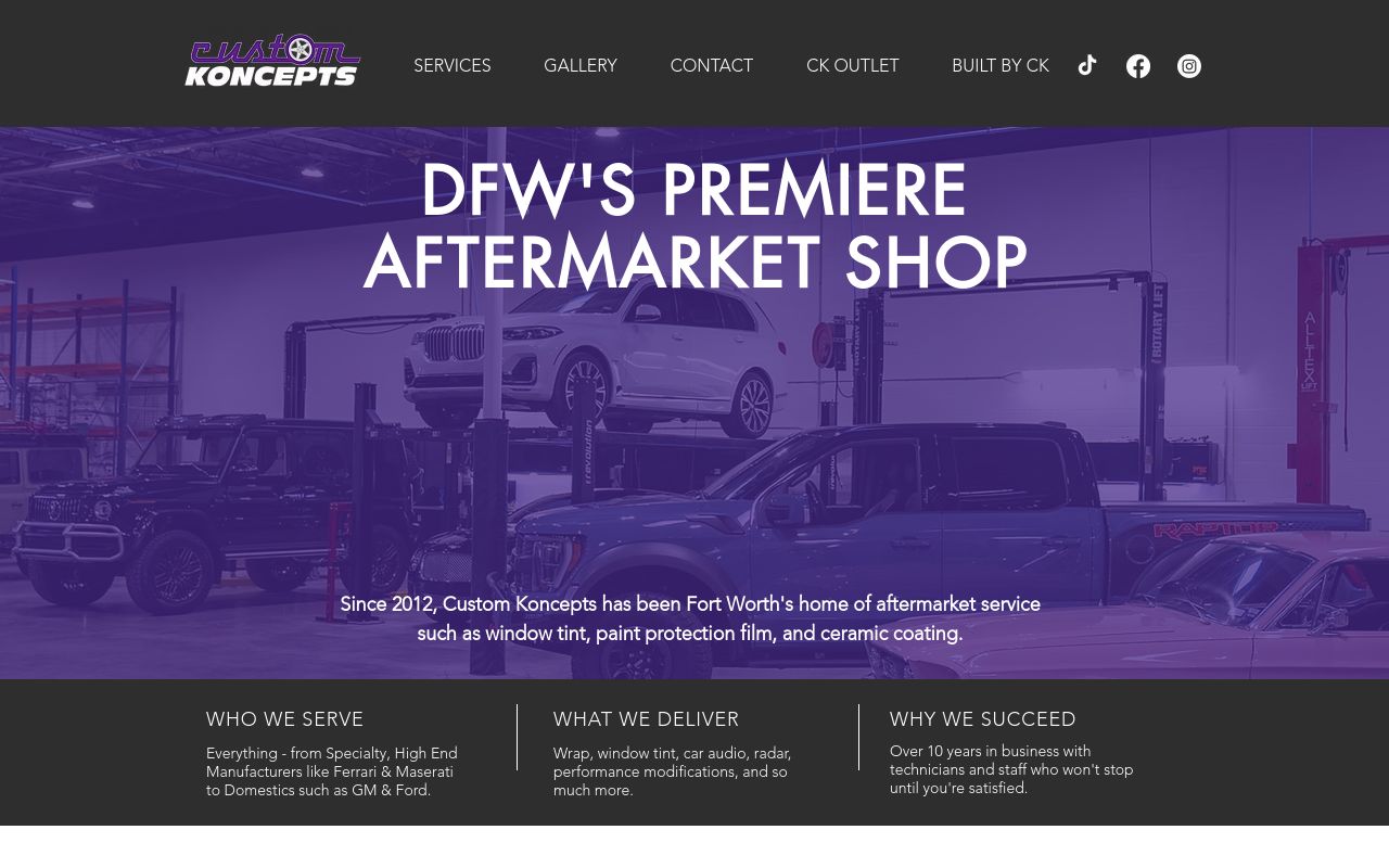 Homepage of Custom Koncepts's website