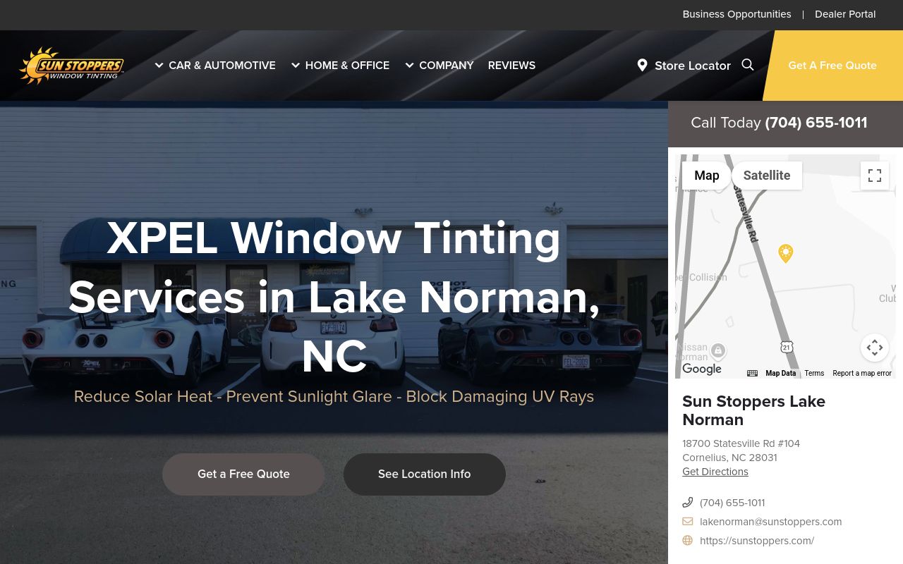 Homepage of Sun Stoppers Lake Norman Window Tinting | Paint Protection Film (PPF) | Ceramic Coating's website