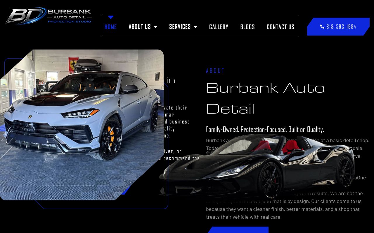 Homepage of Burbank Auto Detail's website