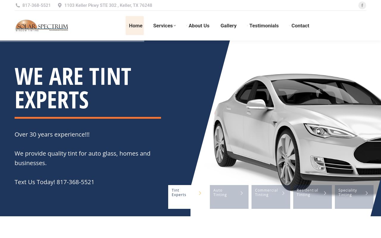 Homepage of Solar Spectrum Window Tinting's website
