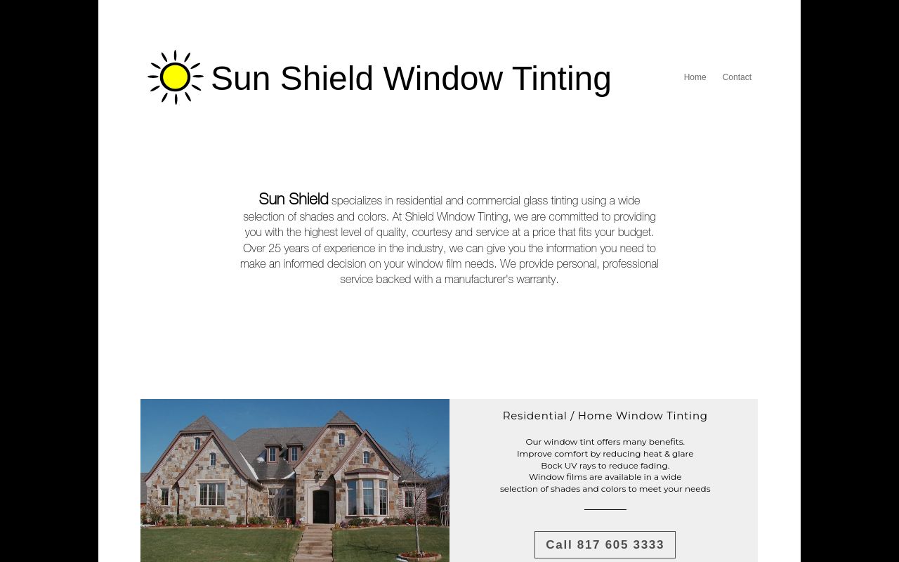 Homepage of Sun Shield Window Tinting's website
