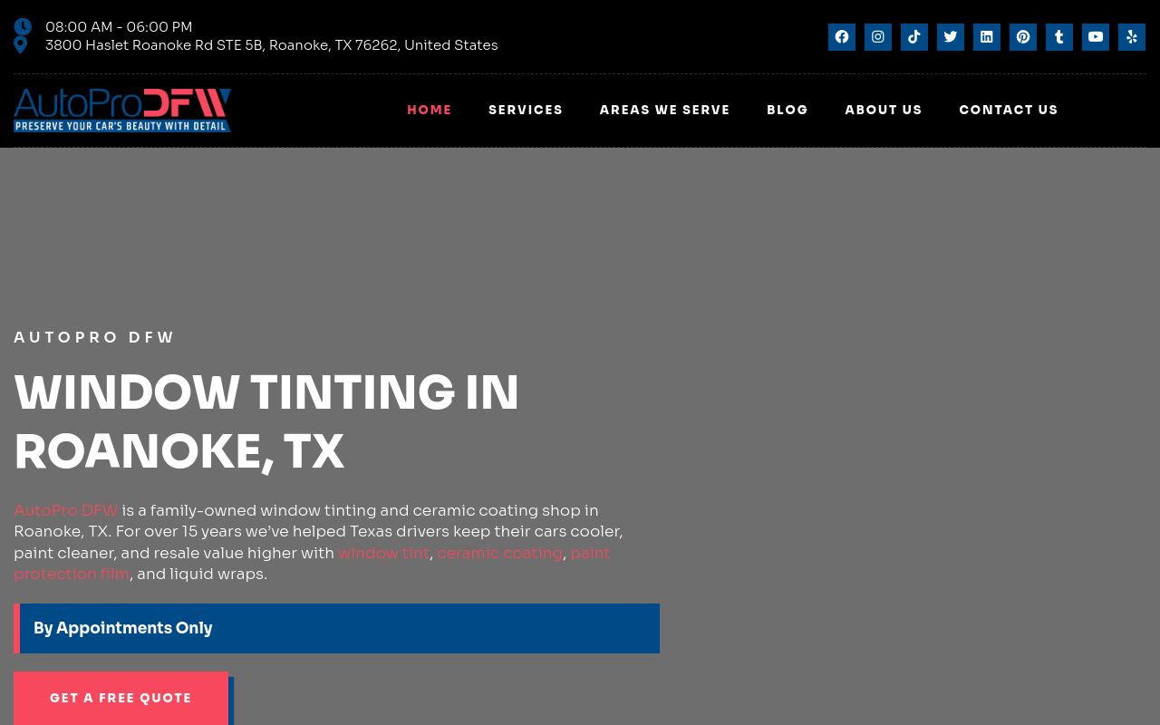 Homepage of AutoPro DFW's website