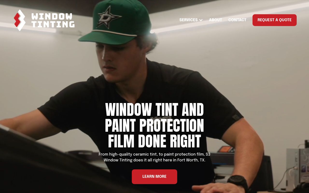 Homepage of S3 Window Tinting's website