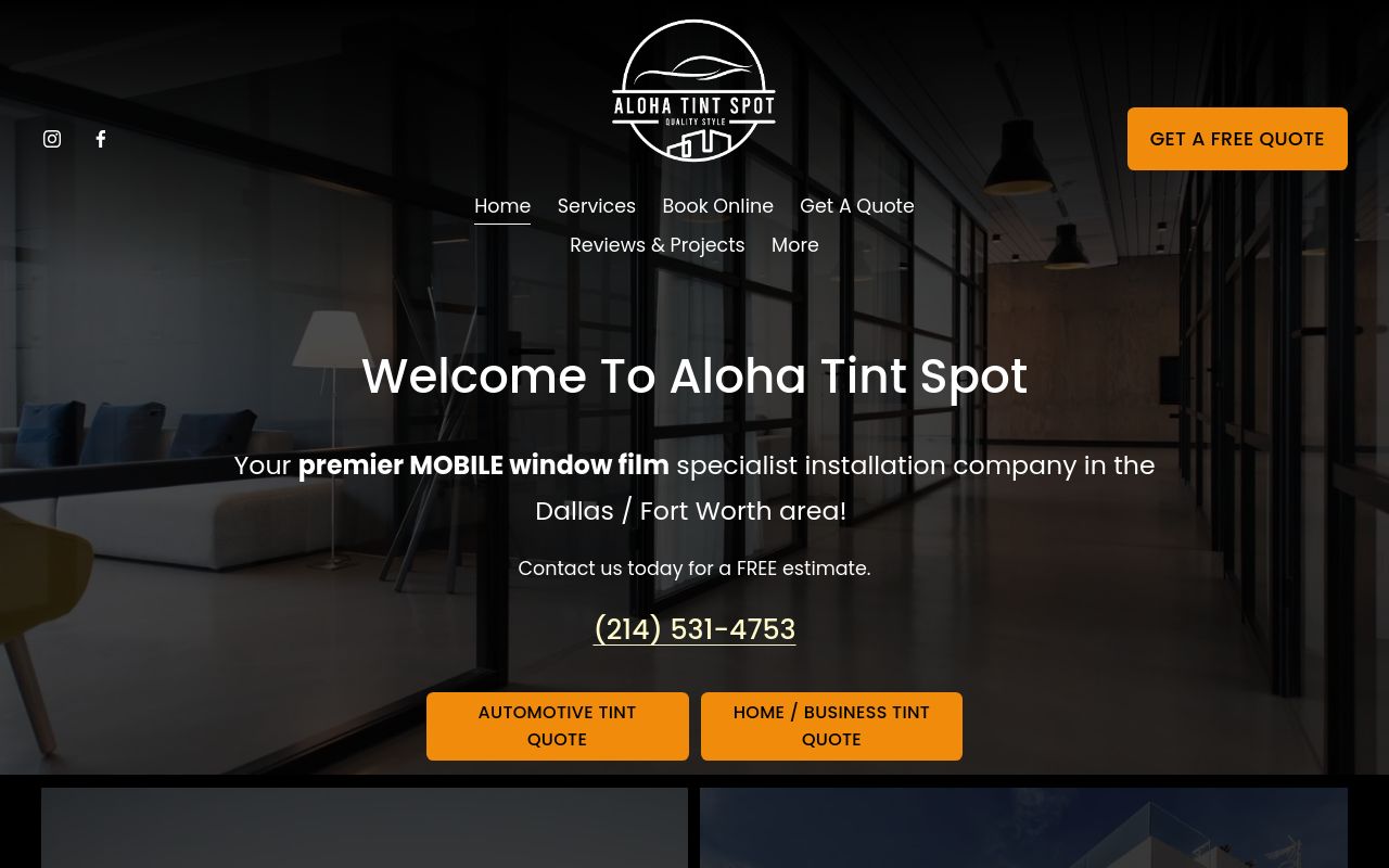 Homepage of Aloha Tint Spot's website