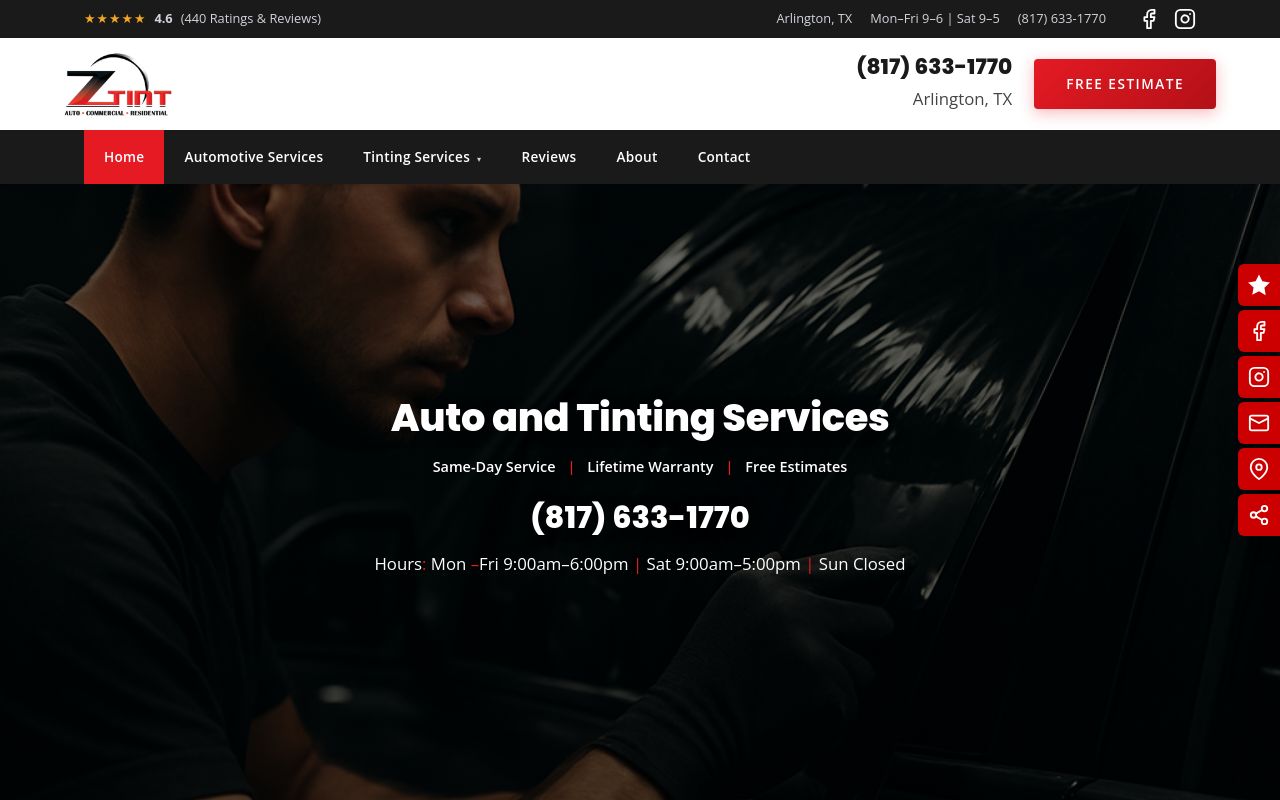 Homepage of Z-Tint & Alarms's website