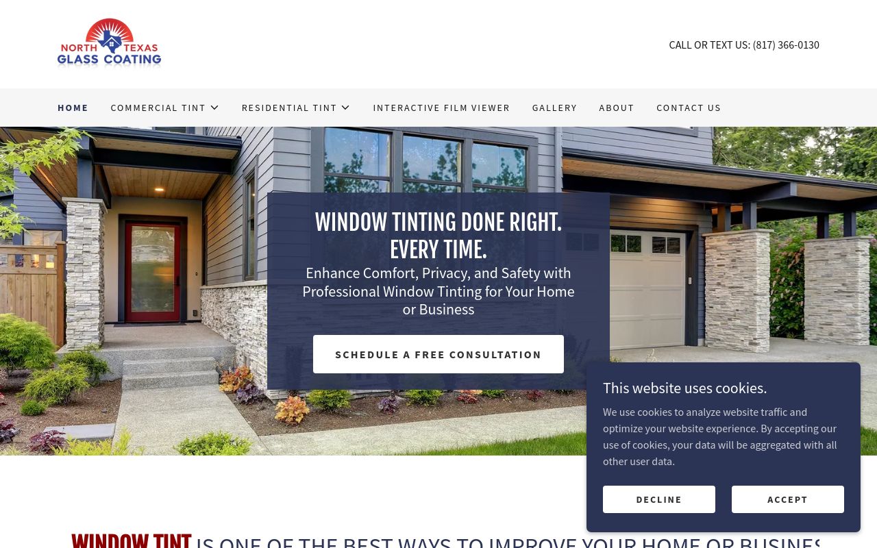 Homepage of North Texas Glass Coating's website