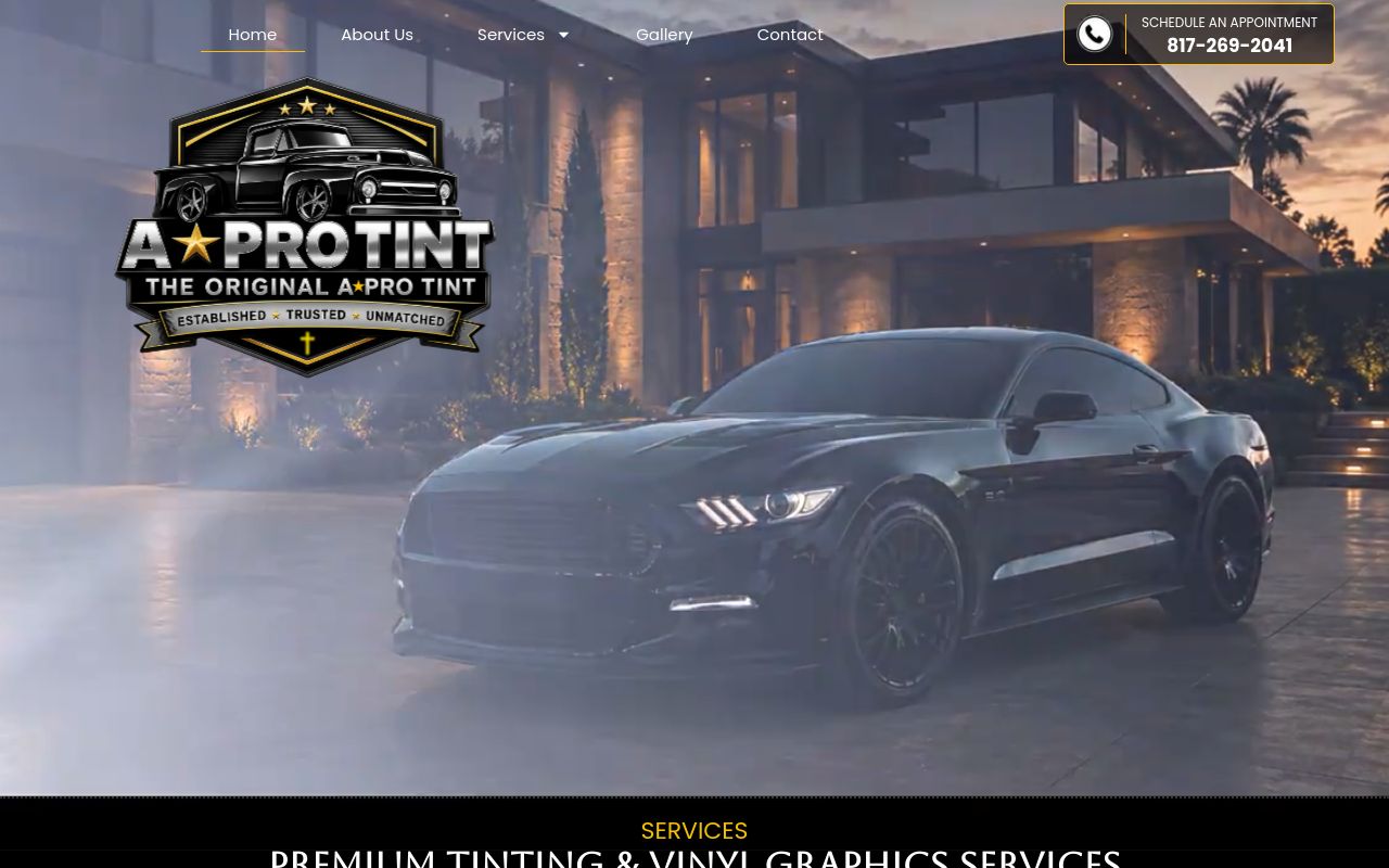 Homepage of A Pro Tint's website