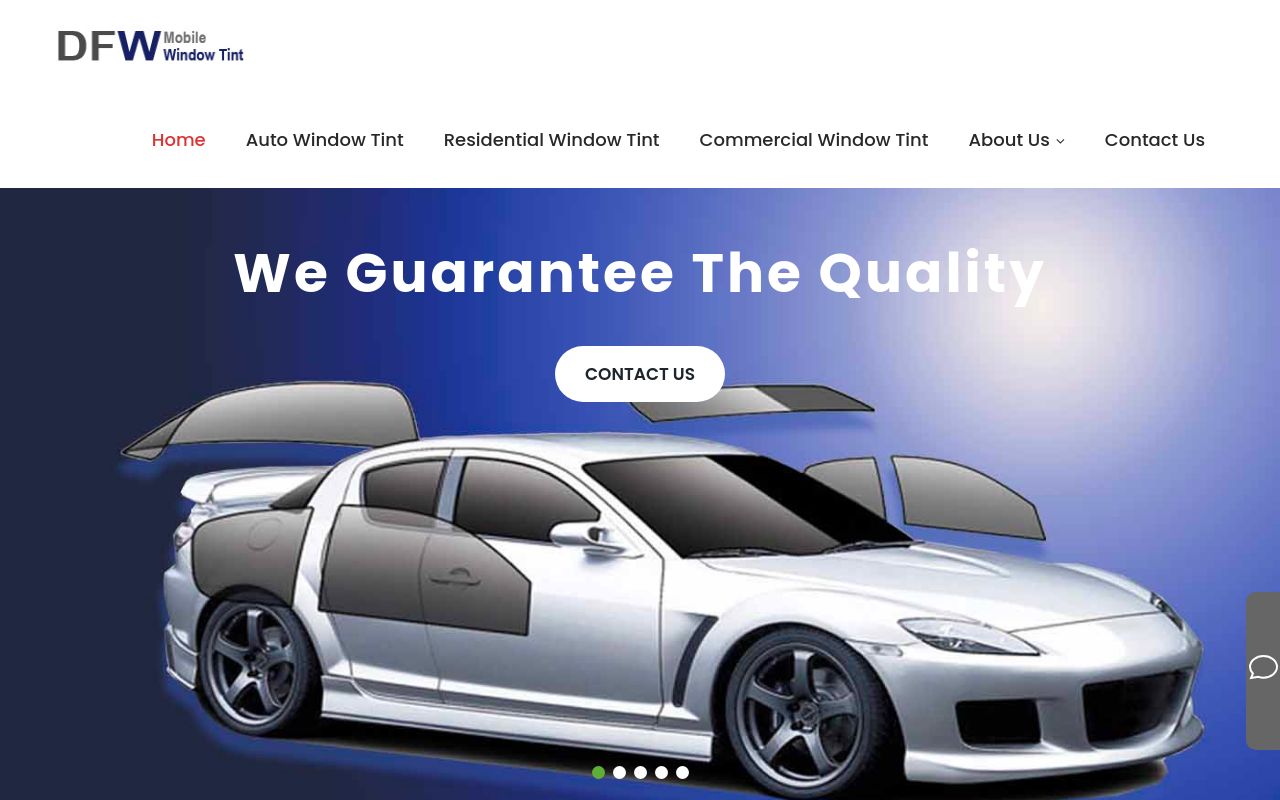 Homepage of DFW Mobile Window Tint's website