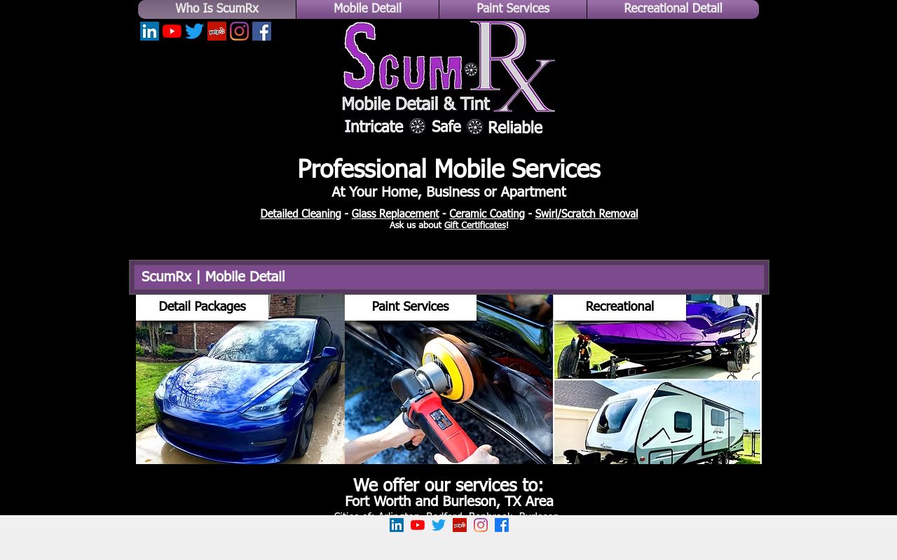 Homepage of ScumRx | Mobile Detail and Tint (Burleson)'s website